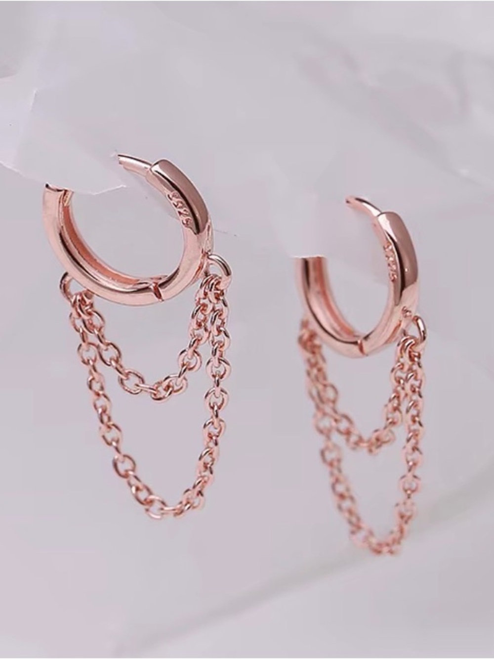 Rose Gold Double-Chain Hoop Earrings, Sylver Sterling 925 plated